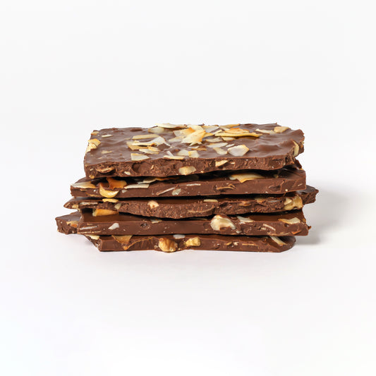 Milk Chocolate with Macadamia Nuts and Roasted Coconut Flakes